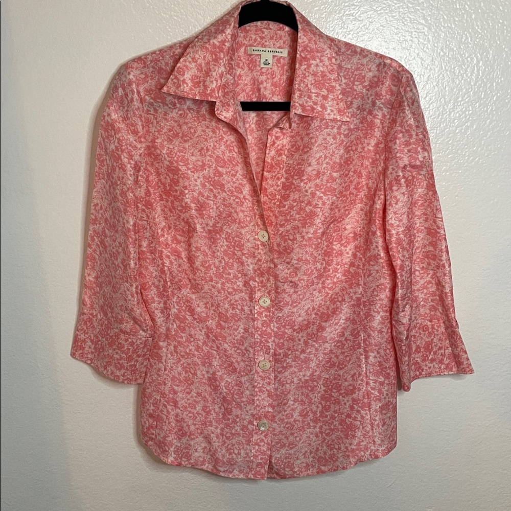 Banana Republic Women’s Silk Skirt Set M Vintage 80s/90s Pink Floral Pleated - Picture 3 of 10